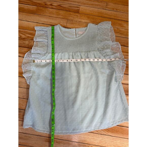 Loft | Dot Smocked Flutter Sleeve Swing Top Seafoam Green | Size Large - Picture 10 of 10